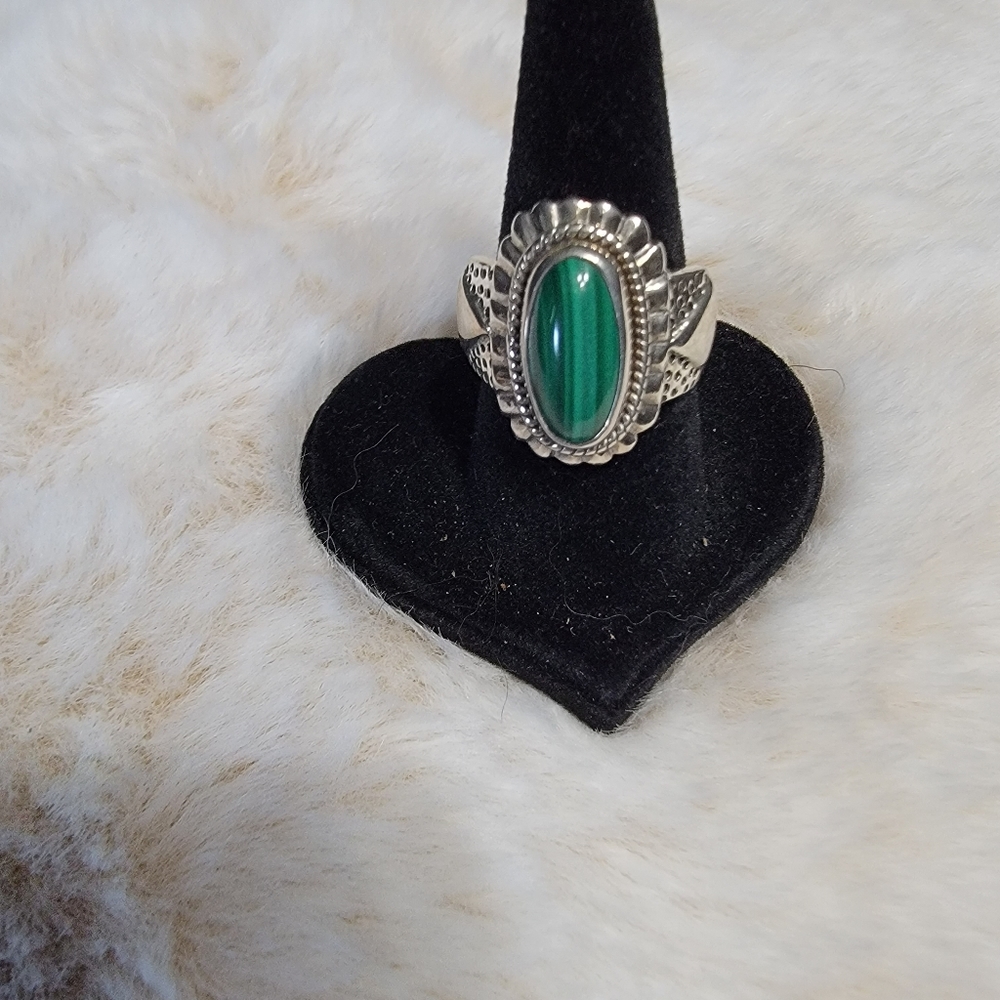 SS Malachite ring.  Size 7.